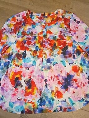 NYDJ Girls' Multicolor Watercolor Floral Blouse